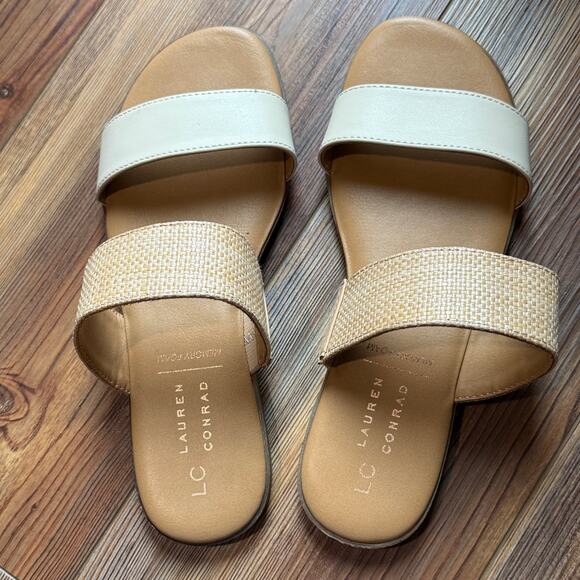 Lauren Conrad Sunstone Natural women’s Sz 6.5 Medium slide sandals Slip-on Flats - Picture 3 of 5